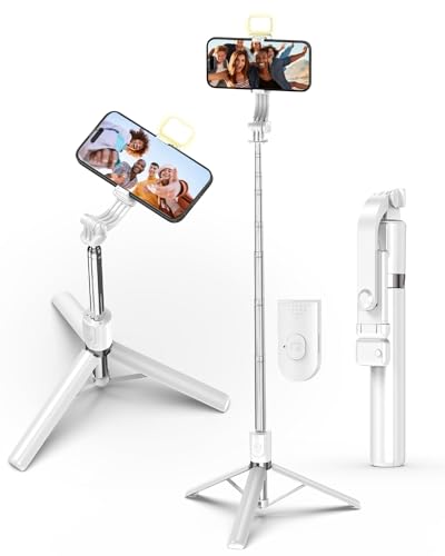Bastão de selfie, tripé de telefone de 51 polegadas e bastão de selfie com luz, tripé portátil exten