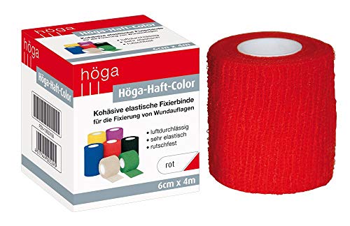 Höga-Haft-Color rot 6 cm x 4 m gedehnt, kohäsive (selbsthaftende) elastische Fixierbinde, 2er Pack (2 x 1 Stück)