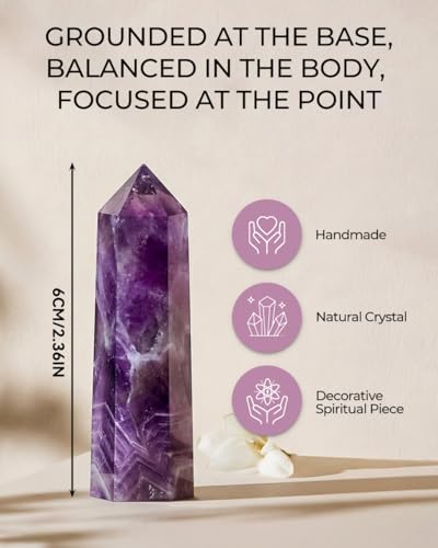 Image of Amethyst Natural Healing Crystal Wand Set - 2.4-2.8 inch Polished Gemstone Point Obelisk - Hexagonal Towers for Reiki Energy, Chakra Balancing, Meditation & Home Office Decor - Spiritual Gifts for Women