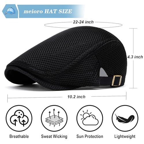 meioro Men's Mesh Flat Cap Breathable Summer Newsboy Hat Beret Ivy Cap Hat for Men Women, Mens Irish Cabbie Gatsby Driving Hunting Hats Baker Boy Flat Caps