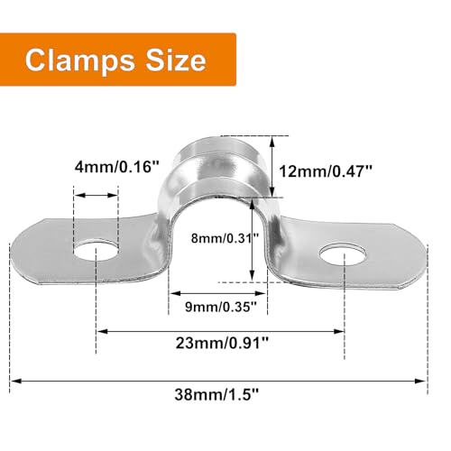 Image of Biaungdo M8 Rigid Pipe Strap, 5 /16 inch Stainless Steel, Silver, 60 Pcs | Two Hole Strap, U Bracket Pipe Clamps, Heavy Duty Conduit Clamps, Tension Tube Clip Cable Clamp Hanger