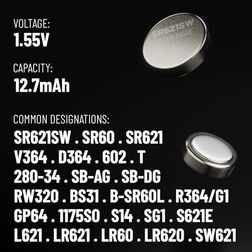 ABSINA 10x SR621SW watch batteries 1.55V silver oxide - Leakproof & long-lasting 364 watch battery SR621SW battery LR621 / SR621 / V364 / R60 / AG1 - Image 4