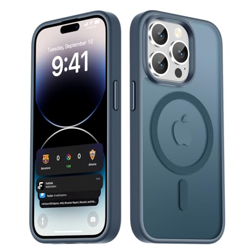 LATVIN for iPhone 14 Pro Max Case, Magnetic Phone Cover, Compatible with MagSafe, Military Grade Protection, Translucent Matte Frosted Back, Navy Blue