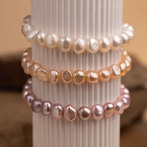 Image of Secret & You Woman Bracelet with White or Colorful Baroque Freshwater Cultured Pearls - 8-9 mm -18 cm Elasticated Band