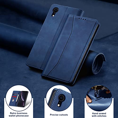 Image of Jasonyu Flip Wallet Case for iPhone XR,Leather Magnetic Folio Cover with Card Holder,Kickstand - TPU Shockproof Durable Protective Phone Case,Blue
