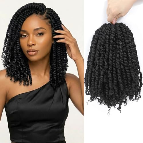 Bestlove 10 Inch 8 Packs Pre-twisted Passion Twist Crochet Hair Pre-looped Bohemian Curly End Synthetic Braiding Hair Extensions Low Temperature Soft Twist Braids for Black Women(1B)