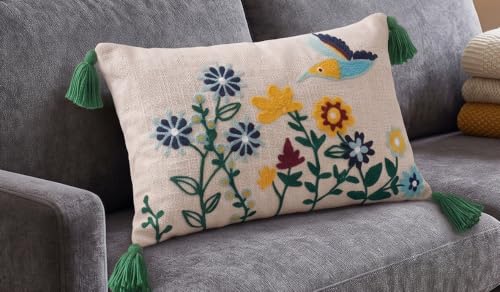 Image of Furnistitchs Boho Rectangle Cushion Cover 12x20 inches | Handmade Decorative Throw Pillow Case | Bohemian Home Decor Sofa Bed Cushion Cover Living Room Bedroom (1, Natural Bird, 12x20 inches)