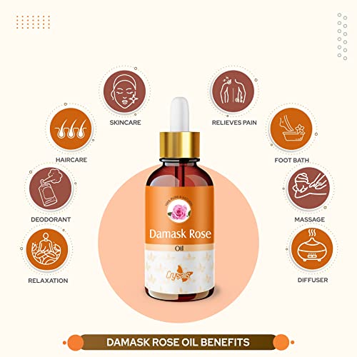 Image of Crysalis Damask Rose Steam Distilled 100% Pure & Natural Essential Oil Uncut Undiluted, Organic Standard for Skin & Hair care, Enhance Skin Texture, Minimizes fine lines & wrinkles- 100ML With Dropper