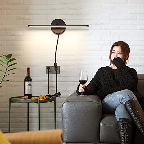Mantolite Led Vanity Lighting Fixtures, 16 Inch Wall Mounted Plug In Light Fixtures, Bathroom Over Mirror Lamp Modern Home Bedside Wall Picture Lamps Sconces,12W 3000K Black Make-Up Mirror Front Lamp #TOP4