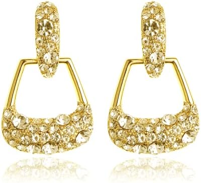 Sonateomber Gold Square Rectangle Geometric Statement Dangle Earrings for Women Girls - Fashion Sparkly Cubic Zirconia Rhinestone CZ Trapezoid Hoop Drop earrings Prom Jewelry Gifs
