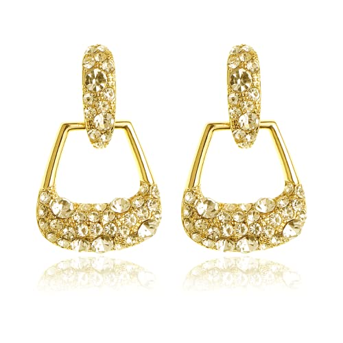 Sonateomber Gold Square Rectangle Geometric Statement Dangle Earrings For Women Girls - Fashion Sparkly Cubic Zirconia Rhinestone Cz Trapezoid Hoop Drop Earrings Prom Jewelry Gifs #TOP3