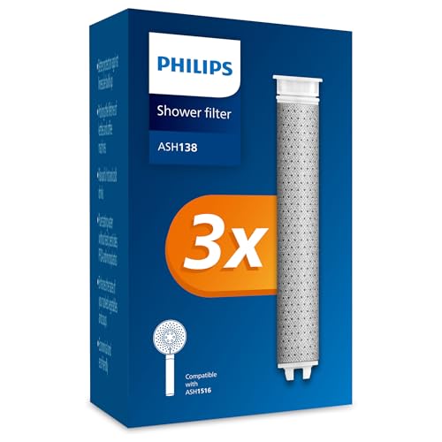 Philips Water Alcachofa de ducha con filtro – Filtro de repuesto 3 PACK, elimina eficazmente el cloro y otras partículas grandes, capacidad de filtrado de 1 mes