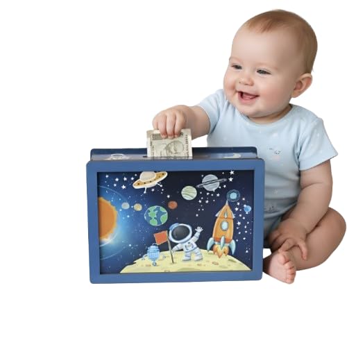 Image of DARSHANAM WORLD Space Theme Money Bank for Kids | Baby Learning Piggy Bank | Cartoon Astronaut Rocket Design Coin & Cash Saving Box | Educational Gift for Children (Galaxy)