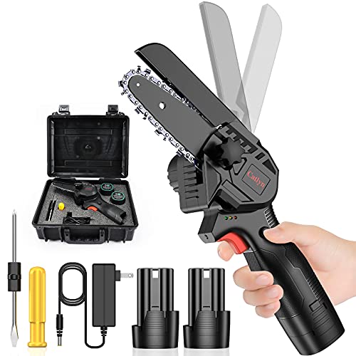 Mini Chainsaw Cordless, 4-inch Electric Portable Chainsaw with 2pcs Lithium Batteries Pruning Shears Chainsaw, One-hand Lightweight Logging Wood Cutting Tree Pruning Chainsaw Garden Tool