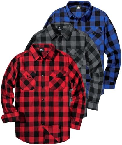 ZITY 3er Pack Hemd Herren Kariertes Flanellhemd Langarm Baumwolle Holzfällerhemd Button Down Warm Freizeit Regular fit Karohemd mit Brusttasche