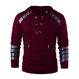 Coser Park Adults Medieval Gothic Steampunk Hoodie Shirt Mens Victorian Retro Lace Up Pullover Sweatshirt Long Sleeve Wine Red
