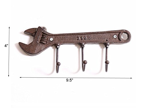 Realideas Wrench Spanner Shape Vintage Key Rack Holder Hooks Cast Iron Decorative Wall Mounted Man Cave Garage Tool Holder Coat Hat Hooks Rack Hanger thumb #3