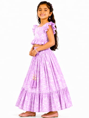 Image of GORLYA Girl's Rayon Printed Traditional Lehenga with Puff Sleeve Designer Choli Set