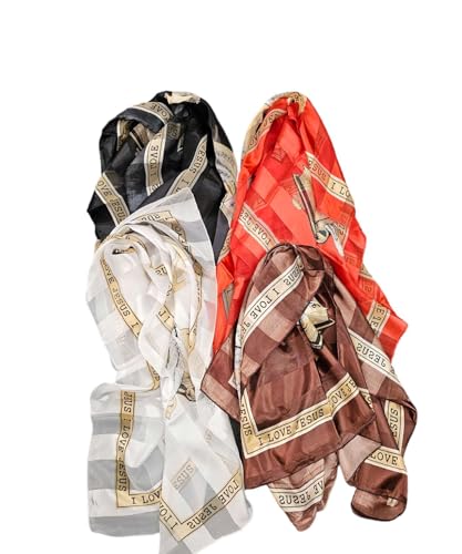 CLGIFT 4 pc x I love Jesus Scarf/Floral Silky Hair Scarf/Turban Scarf/Neck Scarf/Bandanna/Neckerchief/Braid Scarf//35