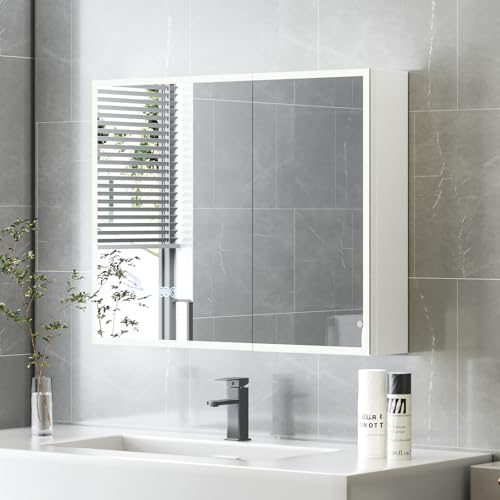 HySail Spiegelschrank Bad mit Beleuchtung, Dimmbare Helligkeit & 3 Farbtemperaturen, 75x60x14 cm Badezimmer Spiegelschrank mit Touch-Schalter, Anti-Beschlag & Steckdose, Komplett Vormontiert