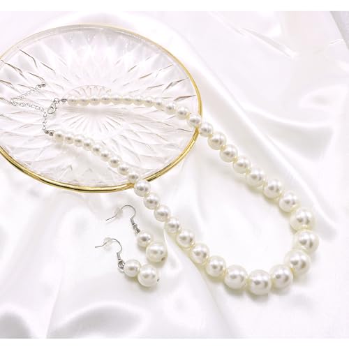 Pearl Choker Necklace for Women Faux Pearl Beads Strand Necklace Earring Set Costume Jewelry4