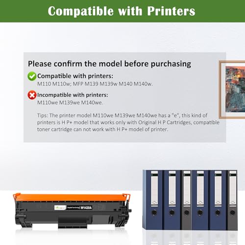 142A W1420A ( with CHIP ) Compatible Toner Cartridge 1000 Pages Standard Capacity Black for H P LaserJet Printers M110 M110w MFP M139 M140 M140wCan't Work with H P + Printer Model End with ''e'' - Image 2