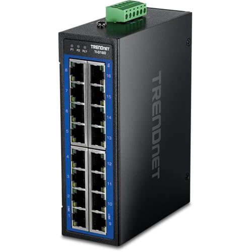 Image of TRENDnet 16-Port Industrial Gigabit DIN-Rail Switch, TI-G160, NDAA & TAA Compliant, 32Gbps, IP50 Rated, Ethernet Splitter, Lifetime Protection
