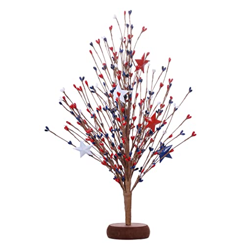 Llzll 4Th Of July Patriotic Tree 17Inch With Red White Blue Berry And Star Artificial Flower Picks And Sprays Independence Day Memorial Day 4Th Of July Table Decorations #TOP10