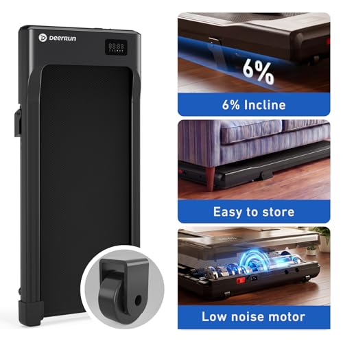 Image of DeerRun Under Desk Walking Pad Treadmill for Home Office & Small Spaces, 6% Manual Incline, 0.6-3.8 MPH Walking Speed, 2.5 HP, 300 lb Capacity, App & Remote Control