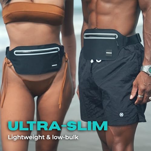 Image of Drench 2-Pack 100% Waterproof Fanny Pack - IPX8 Submersible Dry Bag Waist Pouch & Waterproof Phone Case for Swimming, Boating, Kayaking, SUP & Snorkeling - Underwater Floating Belt Bag Set, Black