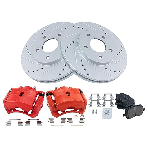 Image of TRQ Performance Front Brake Pad and Rotor Set Ceramic Coated Drilled