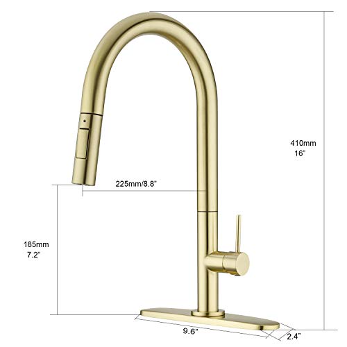 Delle Rosa Kitchen Faucet, Champagne Gold Kitchen Faucet With Pull Down Sprayer, 360 Rotate Gold Kitchen Faucet Pre-Rinse Pull Out Kitchen Faucet With Deck Plate #TOP4