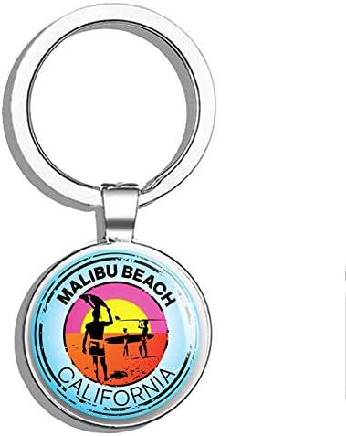 Malibu Beach California Swim Boat Kayak Water Ski Surf Travel Double Sided Stainless Steel Keychain Key Ring Chain Holder Car/Key Finder