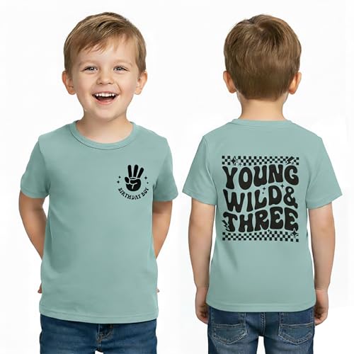 ZOELNIC Toddler Boy 3rd Birthday Shirt 3 Year Old Short Sleeve 2-Sided Print Cotton T-Shirt 3T Green