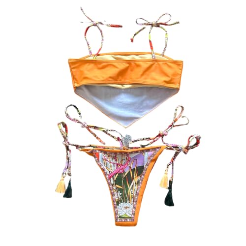 SuPa Two Piece Swimsuit for Women Boho Bikini Adjustable Ties Triangle Top with Side Tie Sexy Thong2