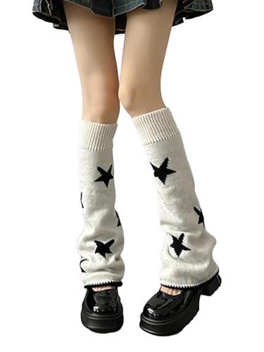 Milumia Women's Y2k Star Print Leg Warmers 80s Knitted Long Socks