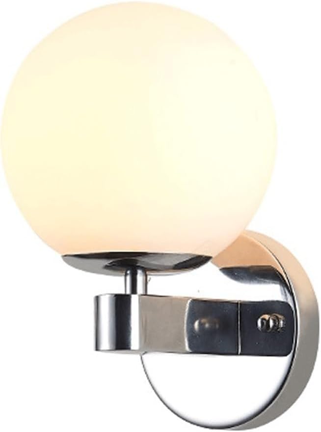 Wall Light, Modern Silver Iron Lamp with Frosted Glass Globe Shade for Bedroom, Restaurant, Living Room, Hallway, Indoor Accent Fixture for Entryway, Foyer, Hotel, Study Parlor