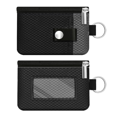 Image of Minimalist RFID Blocking Small Wallet with ID Window,WaterResistant Zip Id Case Wallet with Lanyard Keychain for Cards,Cash,Travel,Women,Men (Black /DarkGrey)
