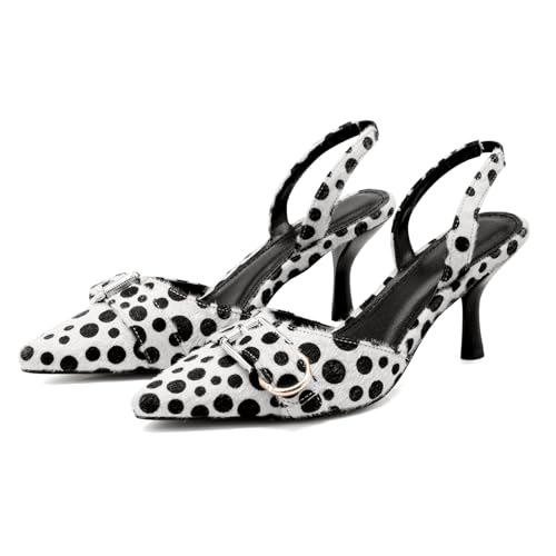 Image of QIV Leopard Kitten Heels Pointed Toe Slingback Heels for Women Closed Toe Pumps with Buckle