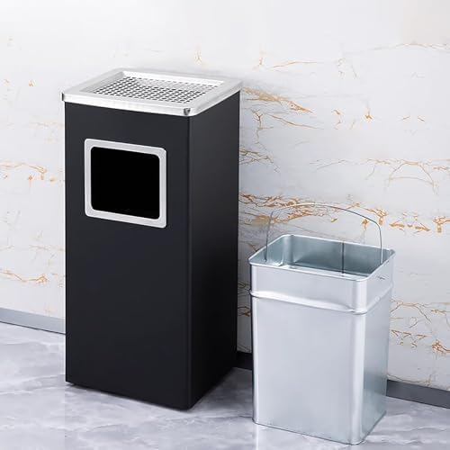 Outdoor Ashtray & Smoke Extinguisher Trash Can, Detachable Grid Tray with Built-in Waste Bin for Patio, Office, Hotel & Shopping Center - Green, 9.8x9.8x24.0in