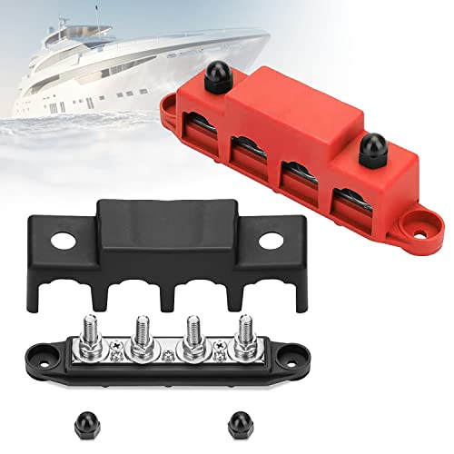 Distribuidor De Corriente Bus Bar 12 V-48 V Cc De 2 Piezas Con 4 Bloques De Terminales M8 Para Bloques De Distribución De Corriente Con Toma De Tierra Para Coches, Caravanas Barcos Yates (Rojo, Negro)