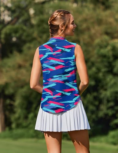 Image of PINSPARK Women Golf Shirts Sleeveless UPF 50+ Tennis Polo V-Neck Quick Dry Athletic T Shirt 1 /4 Zip Collar Workout Tank Top
