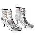MEOTINA Silver Ankle Boots for Women Dressy Kitten Heel Pointed Toe Booties Buckle High Heeled Metallic Shoes
