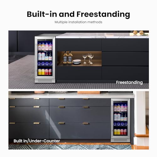 Yeego 15 inch Built-In Beverage Refrigerator (2 Pack) – Compact Drink Cooler with Glass Door, Auto Defrost Mini Wine & Beer Fridge for Cans and Bottles, Under Counter & Freestanding - Image 6