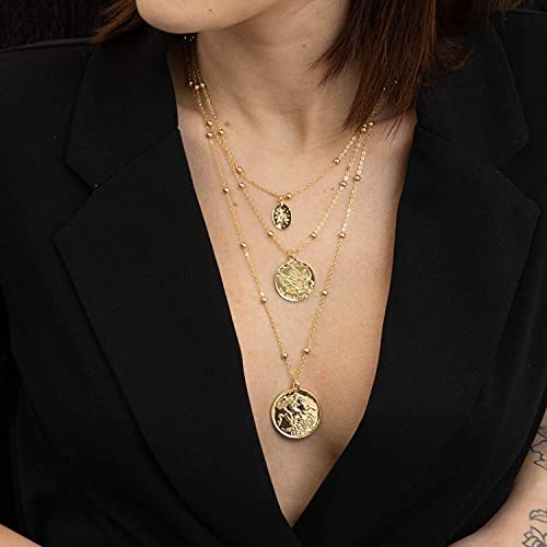 Acc Planet Coin Necklace 18K Gold Plated Vintage Medallion Coin Pendant Mother's Day Special Jewelry Gifts Gold Layered Necklaces For Women Mom #TOP1
