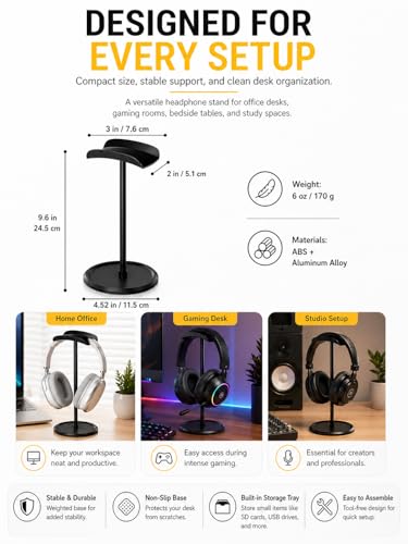 NQQNQQ Headphone Stand【1PACK】 Headphone Holder with Storage Tray Compatible for Max Pro, Beats, Bose and Most Gaming Headphones. 【No Tools Required】 YO-2 (White) - image 4
