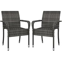 Yaheetech 2er Set Polyrattan Gartenstühle Stapelbar, Rattanstühle Stapelstuhl mit Armlehnen & Rückenlehne, Rattan Stuhl Balkonstuhl für Garten Balkon Terrasse, Grau 58×58×84cm