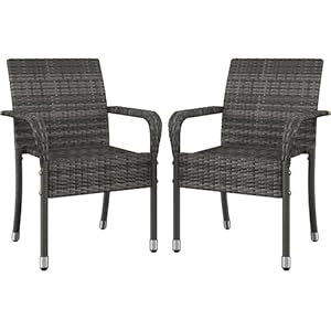 Yaheetech 2er Set Polyrattan Gartenstühle Stapelbar, Rattanstühle Stapelstuhl mit Armlehnen & Rückenlehne, Rattan Stuhl Balkonstuhl für Garten Balkon Terrasse, Grau 58×58×84cm