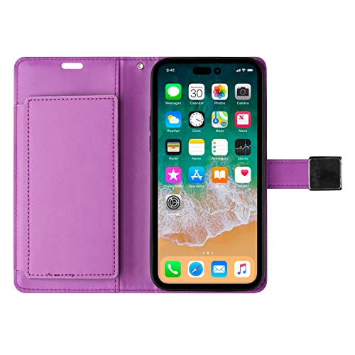 for iP15 Pro Max Wallet ID Card Holder Case Cover - Dark Purple