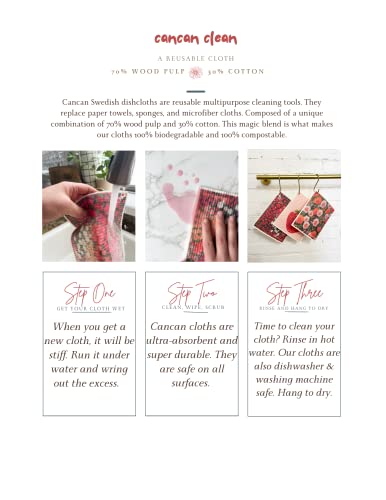 Cancan Clean Swedish Dishcloths For Kitchen With Magnetic Hook | Absorbent Washable Reusable Paper Towels Dish Cloth | Eco-Friendly Cellulose Sponge Cloths | 3 Pack (Floral Trio) #TOP2